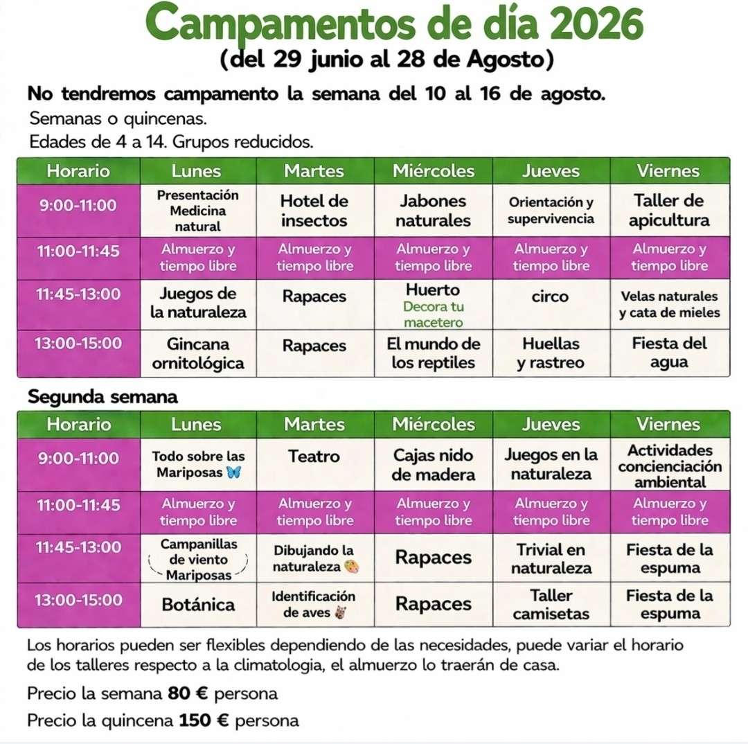 calendario campamento de naturaleza la semilla cantabria